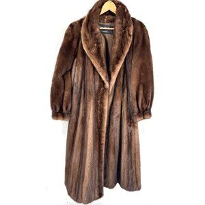 $8,500 Luxury Brown Ranch Genuine Mink Fur Long Coat Full Length Jacket Sz L/XL